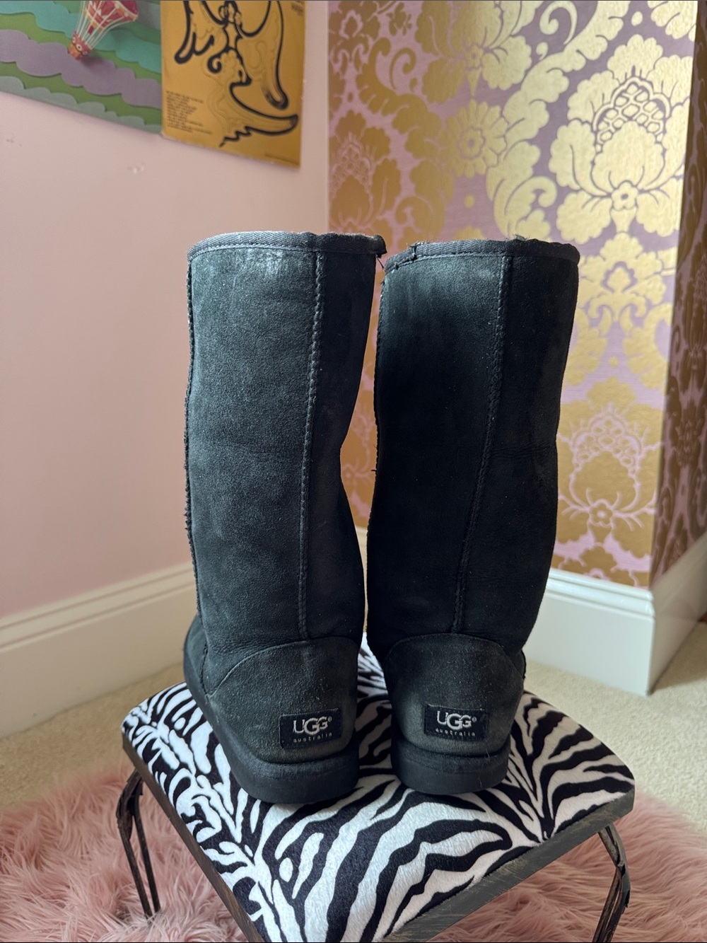 UGG classic tall Black Suede Mid-Calf Shearling Lined Boots